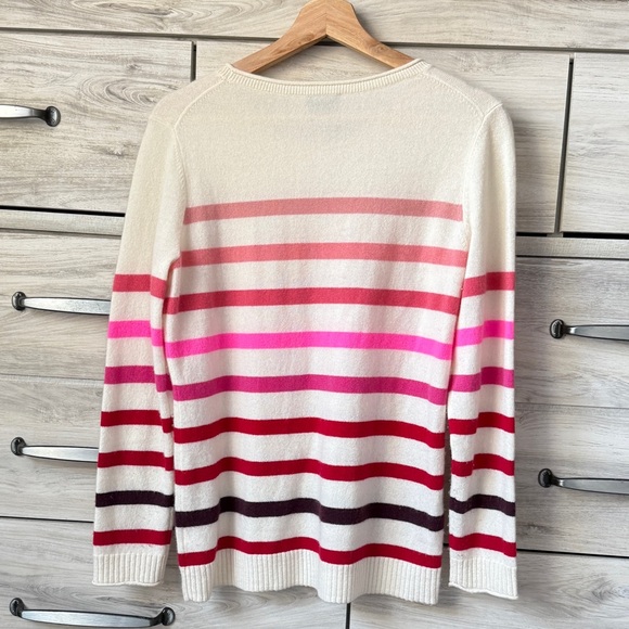 Talbots cashmere crewneck pullover beige base with multicolor stripes size MP - Picture 2 of 8